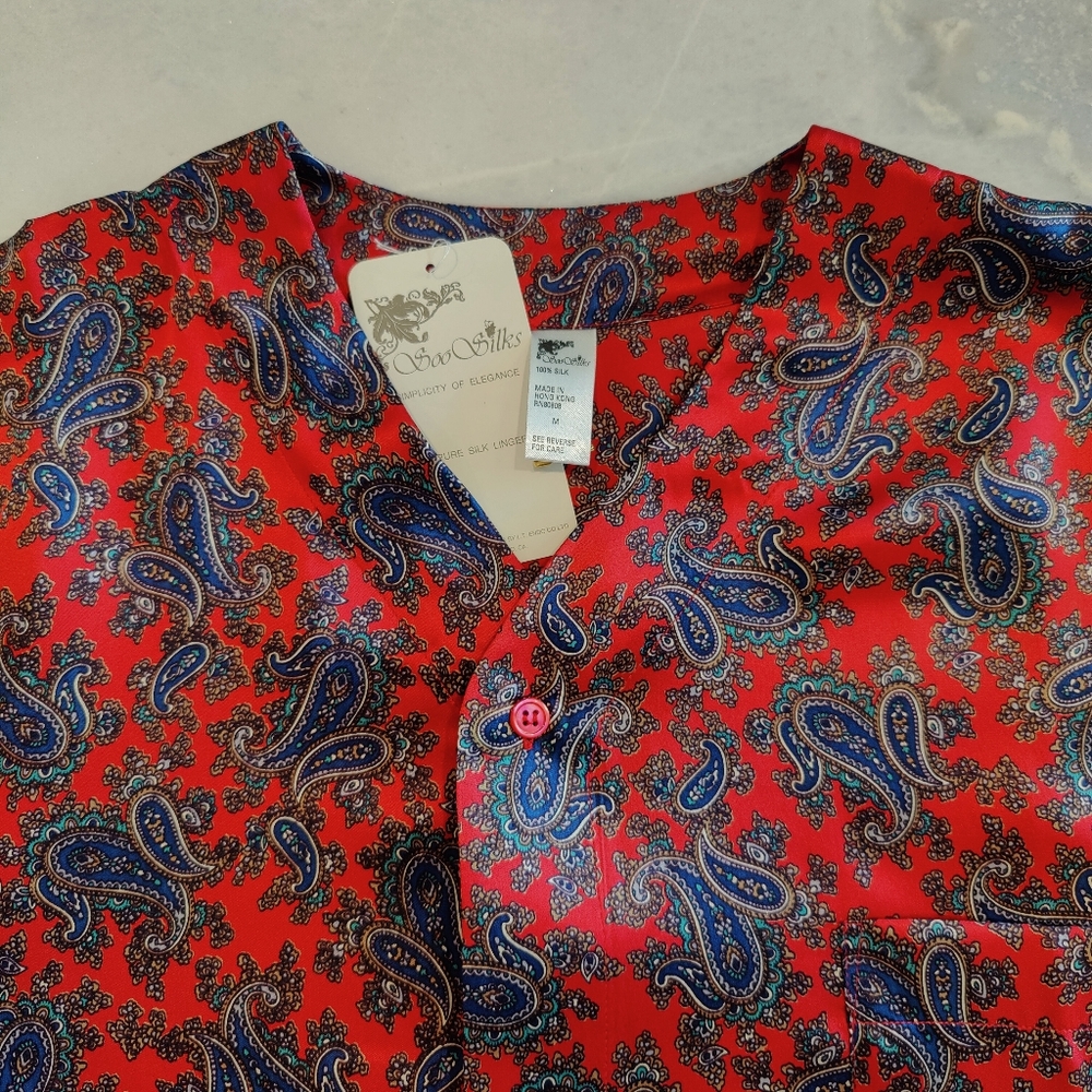 COPY - NWT Silk Pajama Set- Short Sleeves + Pants | Vintage Asian Print PJ - Picture 3 of 8